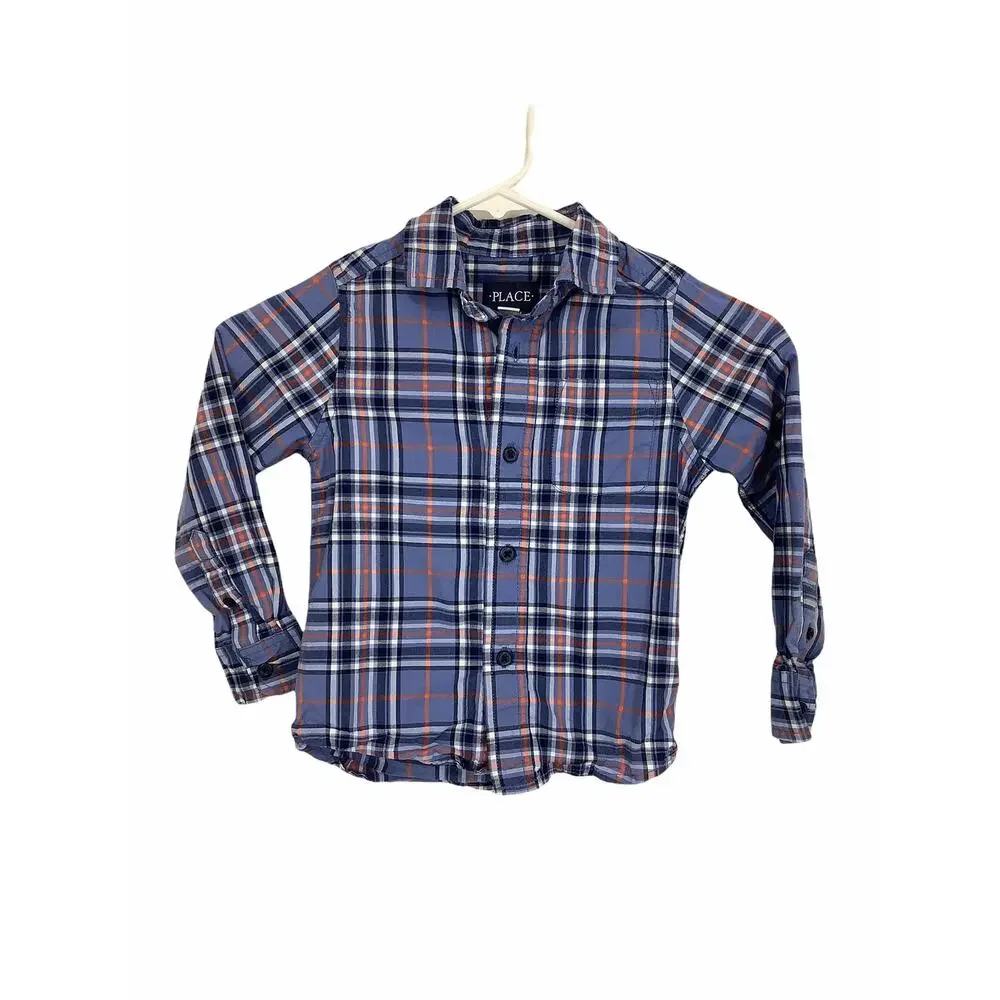 The Children's Plaid Boys Plaid Long Sleeve Button Down Shirt Kid's Size XS/4